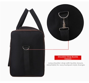 Detail showing the detachable shoulder strap with metal D-ring and reinforced nylon webbing