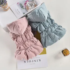 Quilted floral dog dress hoodie set for small pets in pink and blue grey colors