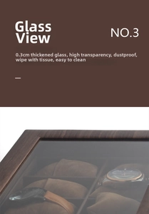 Detail of 0.3cm thickened glass lid on wooden watch box with dust-proof high transparency