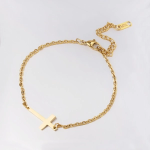 Minimalist Stainless Steel Cross Pendant Bracelet For Women Mirror Polishing Gold Silver Rose Gold Plated Cross Charm Anklet Jewelry