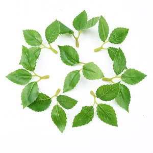 Set of 10 artificial green rose leaves with stems for DIY floral arrangements and crafts