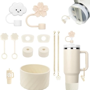 Universal water bottle accessories kit with flower charms and silicone straw covers