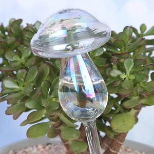 Iridescent mushroom-shaped glass automatic watering globe for potted plants