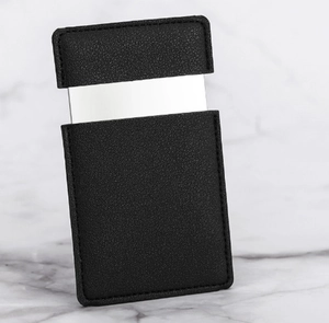 Portable Makeup Mirror Stainless Steel Unbreakable Card Size Ultra Thin With PU Leather Sleeve For Travel Purse