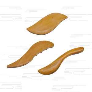 Three-piece sandalwood wood massage tool set for acupuncture and body Gua Sha treatments