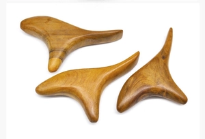 Three-piece sandalwood massage set including scraping tools and gua sha board