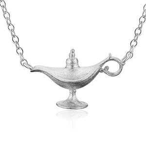 Minimalist S925 sterling silver Aladdin lamp necklace with a frosted matte finish pendant