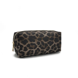 Leopard print makeup bag with gold zipper for travel and cosmetic storage