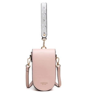 Bolso bandolera de cuero PU rosa con correa floral y detalles dorados