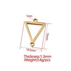 Polished golden stainless steel triangle pendant connector with dimensions for jewelry DIY