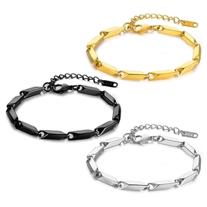 Titanium steel geometric faceted chain bracelets in gold, black, and silver finishes