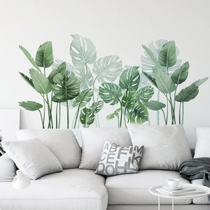 Tropical Monstera Leaves Wall Stickers PVC Self Adhesive Large Green Plant Wall Decals For Living Room Bedroom Modern Home Decor