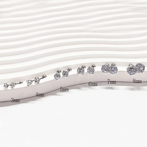 Sizing comparison of round cubic zirconia stud earrings with screw ball backs from 3mm to 8mm
