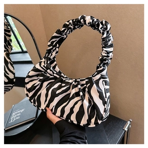 Chic zebra print pleated cloud bag made of PU leather with stylish ruched handle design