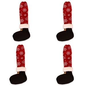 Set of four Christmas chair leg covers with snowflake patterns and black boot design