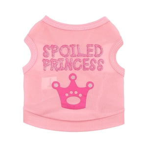 Pink Spoiled Princess dog vest with crown print for small dogs on white background