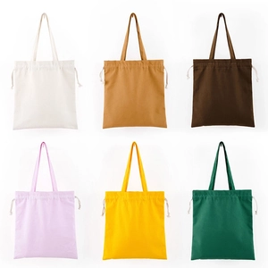 Canvas drawstring tote bags in six colors including white khaki and dark green