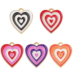 Colorful heart enamel alloy charms set in gold frames for DIY jewelry and crafts