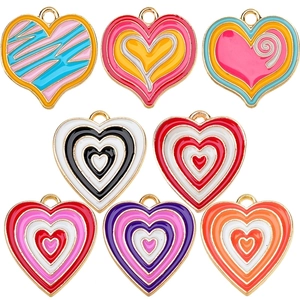 Colorful enamel heart alloy pendants in 8 colors for DIY earring and necklace making