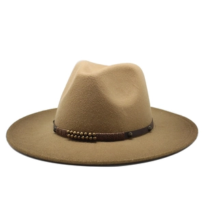 Chapeau fedora en laine kaki classique avec bandeau en cuir et perles de bronze vintage