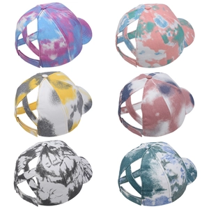 Tie-dye ponytail baseball caps with criss-cross back design in six assorted colors