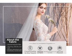 Dettaglio delle maniche in pizzo bianco e scollatura trasparente sull'abito da sposa