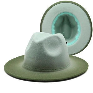 Two-tone wool fedora hat in mint and olive green with elegant wide brim for unisex style