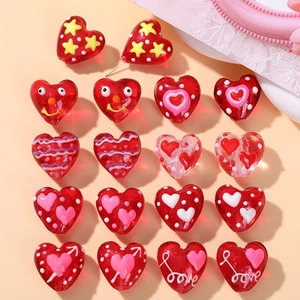 Heart Shape Lampwork Glass Beads DIY Jewelry Making For Earrings Bracelets Sweet Romantic Style Red Pink