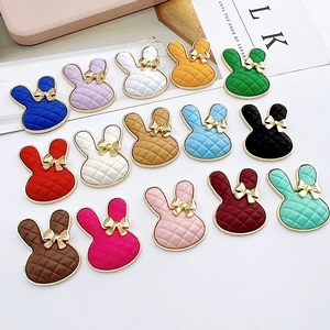 DIY colorful cartoon plaid rabbit head charms with golden bows for phone case and shoe decor