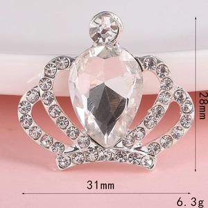 Macro detail of silver crown pendant with rhinestones and pear-cut stone 31x28mm