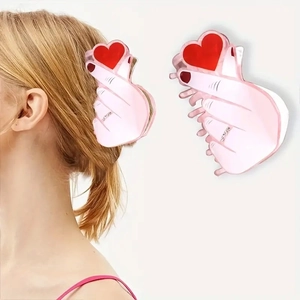 Elegant Heart Gesture Hair Claw Clip PVC Acrylic Rhinestone Sparkling Large Shark Clip For Women Party Valentine Gift