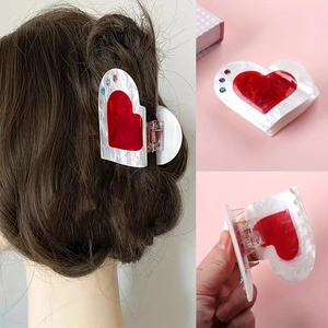 Heart Shaped Hair Claw Clip Acrylic Rhinestone Marble Texture Shark Clip Elegant Accessories Women Girls