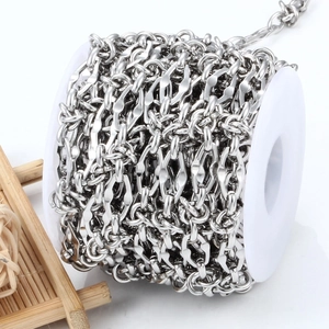 Polished silver stainless steel knot chain roll for DIY hip-hop jewelry making