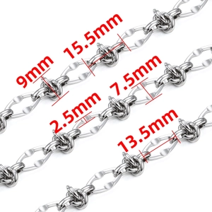 Polished silver stainless steel knot chain with 9mm and 15.5mm size dimensions