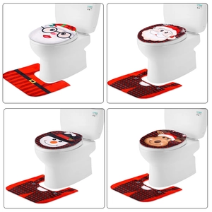 Christmas toilet seat cover set with red plaid Santa and snowman festive designs