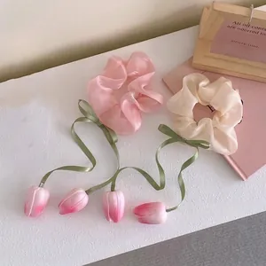 Süßer Haargummi Mit Tulpenschleife Für Damen Floral Haarschmuck Elegant Kopfschmuck Mode Haarband Geschenk
