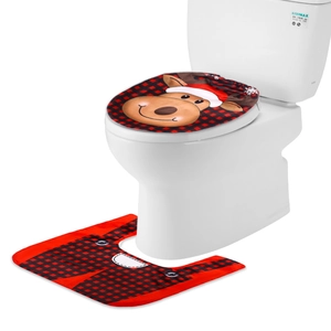 Christmas toilet seat cover and rug set with red black buffalo plaid reindeer design