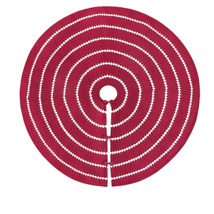 Jupe de sapin de Noël rouge tricotée de 48 pouces avec motifs cercles et nœuds