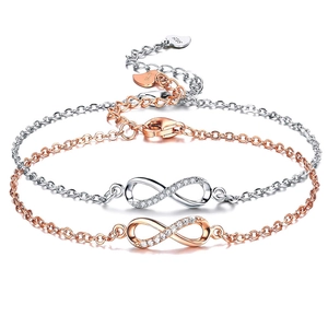 925 Sterling Silver Infinity Bracelet For Women Adjustable Link Chain Inlaid Rhinestone Geometric Forever Jewelry Romantic Gift