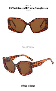 Detail view of tortoiseshell frame sunglasses with tea lenses from front and side angles