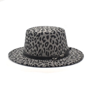 Chapeau Boater En Laine Imprimé Léopard Bord Large Fedora Jazz Cap Bande En Cuir Boucle Métallique Mode Rétro Femmes Hommes