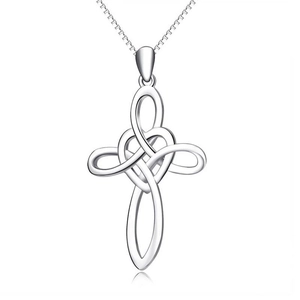 925 Sterling Silver Heart Celtic Knot Cross Pendant Necklace For Women Elegant Religious Jewelry Gift