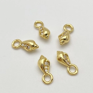 Set of five gold plated shell pendants with white zircon inlays for DIY jewelry making