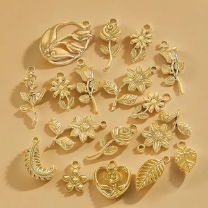 Vintage gold stainless steel floral and heart pendants for DIY jewelry necklace making