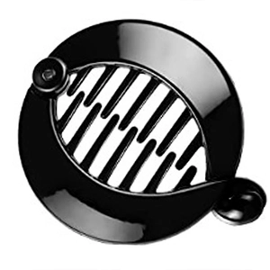Detail of high-gloss black circular banana hair clip with secure resin comb teeth