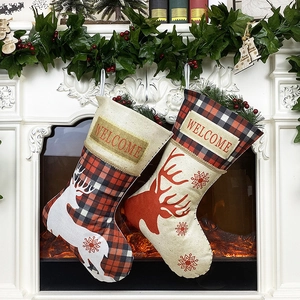 Chaussettes De Noël Toile De Jute Renne Flocon De Neige Écossais Décoration De Fête