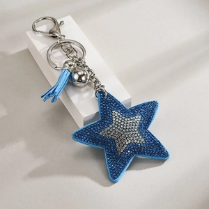 Rhinestone Star Keychain With Tassel And Bell Sparkling Metal Lobster Clasp Bag Pendant Charm