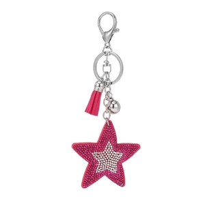 Pink sequin star keychain with sparkling crystals and a stylish matching tassel