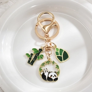 Panda Keychain Metal Alloy Enamel Bamboo Pendant Bag Charm Cute Cartoon Animal Gift Accessory