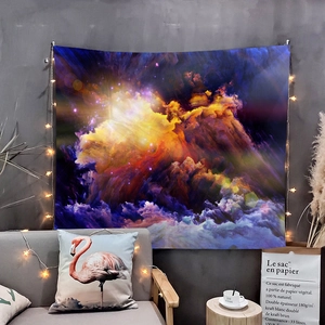 Arazzo moderno in marmo astratto con motivi di nebulosa galassia viola e arancione